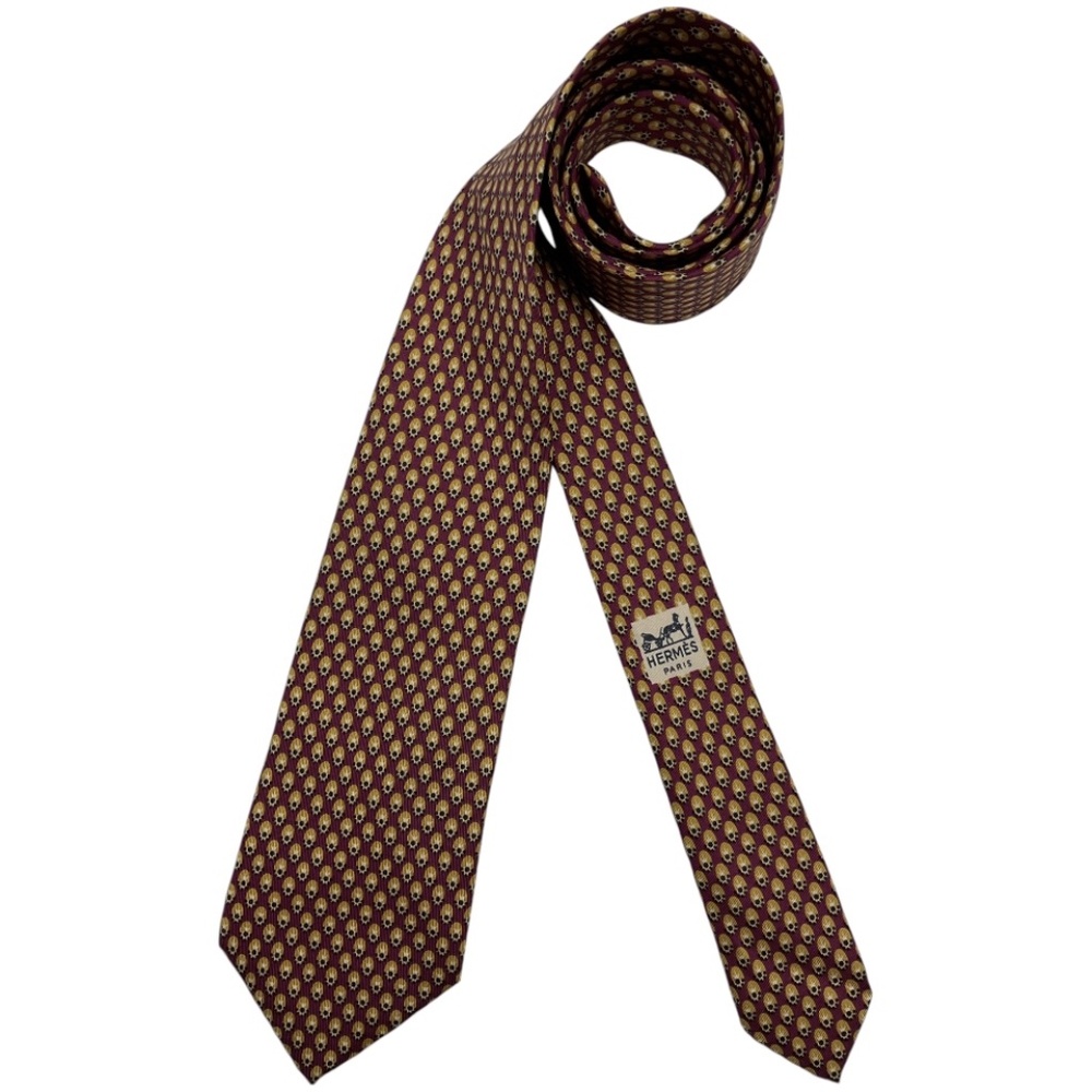 HERMÈS 820 EA Burgundy Art Silk LUXURY Tie FRANCE